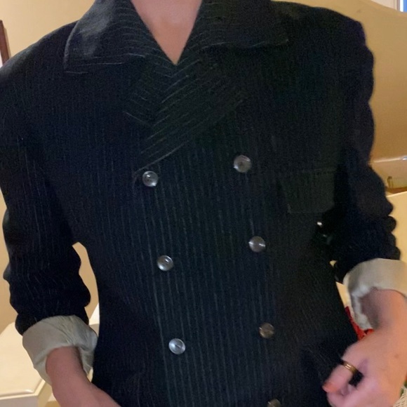 Vintage Blazer 60s Unisex wool pinstripe double breasted Mod Suitcoat Wool sz 10 - Picture 8 of 17